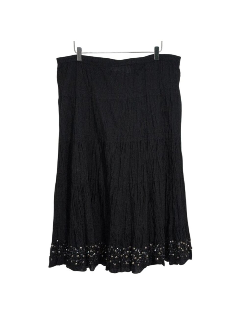 Chicos 2 Embellished Midi Skirt Womens Size Large Black Sequins Tiered Boho